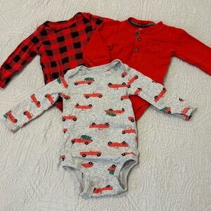 Holiday Red and Gray Baby Onesie Bundle | 12 Months